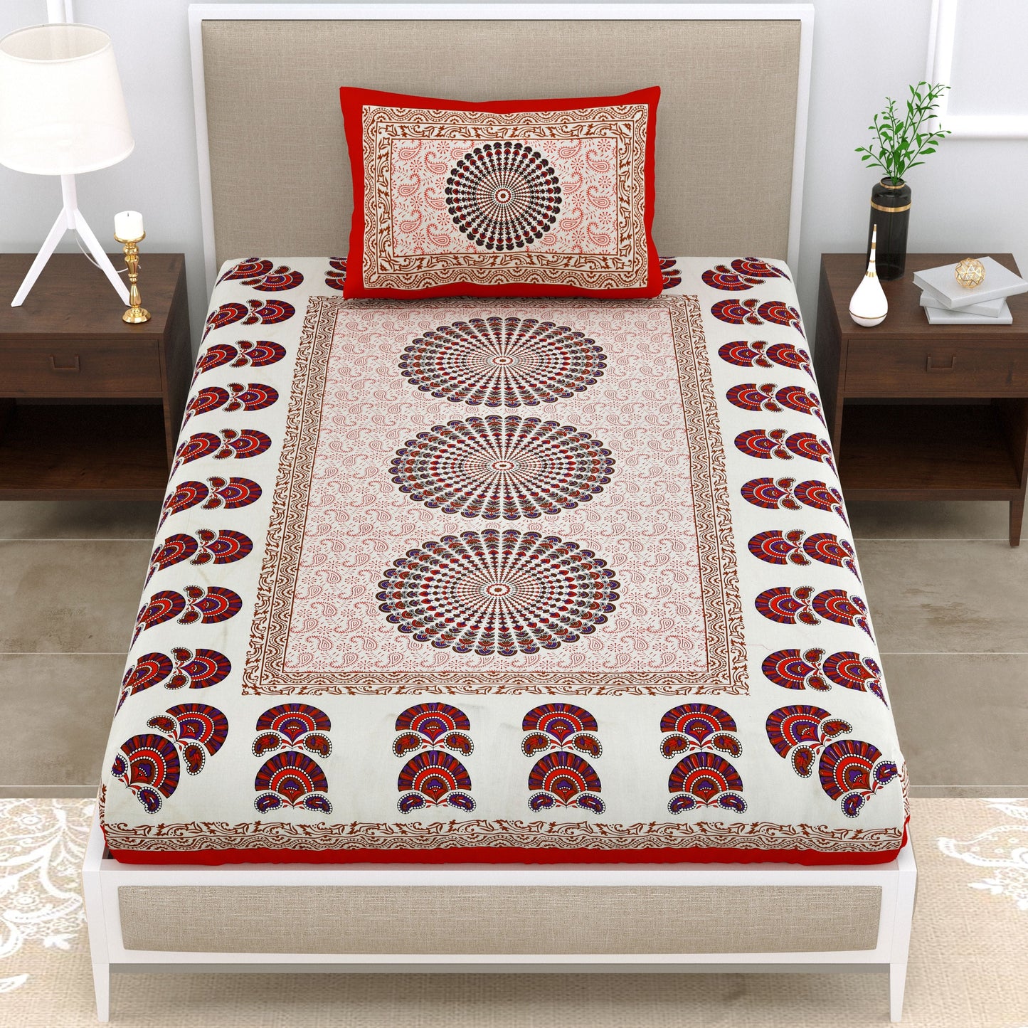 800 TC Cotton Single Printed Bedsheet (Pack of 1, Multicolor)